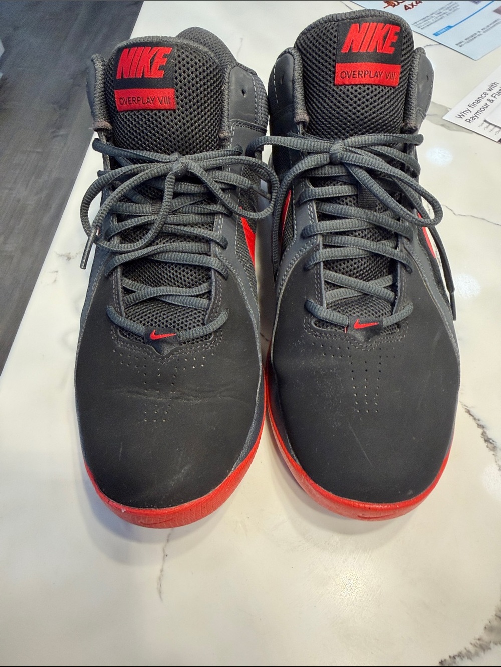 Nike Men’s Black and Red Overplay VIII Mid Sneakers